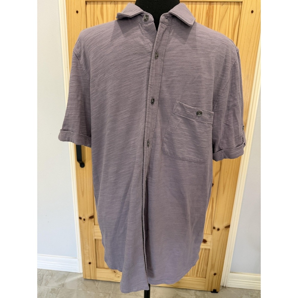 Paige Shirt Mens Small Purple Slub Cotton Button Front Short Sleeve Casual